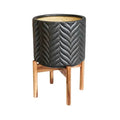 Aspen Chevron Planter in Mercury with Wooden Stand - Sprouts of Bristol