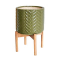 Aspen Chevron Planter in Olive Green with Wooden Stand - Sprouts of Bristol