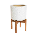 Aspen Flower Planter in White with Wooden Stand - Sprouts of Bristol