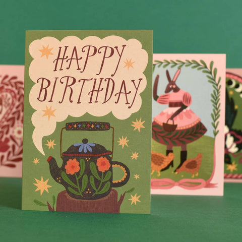 Birthday Teapot | Birthday card | Folk, tea - Sprouts of Bristol