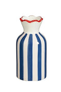 Ceramic Blue Stripe Vase with Red Scalloped Rim - Sprouts of Bristol