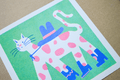 Cowboy Cat Square Risograph Art Print - Sprouts of Bristol