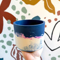 Deep Blue, Neon Pink and Putty Jesmonite Pot - Sprouts of Bristol