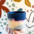 Deep Blue, Neon Pink and Putty Jesmonite Pot - Sprouts of Bristol