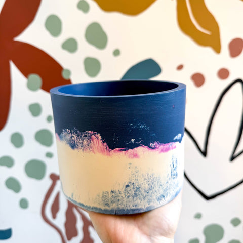 Deep Blue, Neon Pink and Putty Jesmonite Pot - Sprouts of Bristol