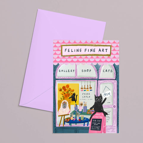 Feline Fine Art Shop Cat Greetings Card - Sprouts of Bristol
