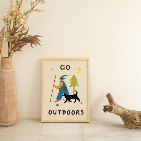 Go Outdoors Art Print | Nature | Folky | Mushrooms | Dog - Sprouts of Bristol