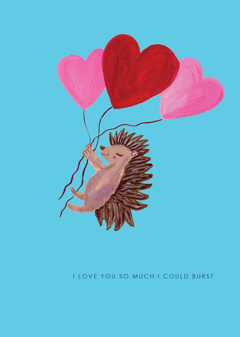 'Hedgehog with Heart Balloons' Greetings Card  - Sprouts of Bristol