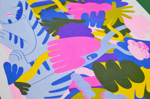 Jungle Cat A3 Risograph Print - Sprouts of Bristol