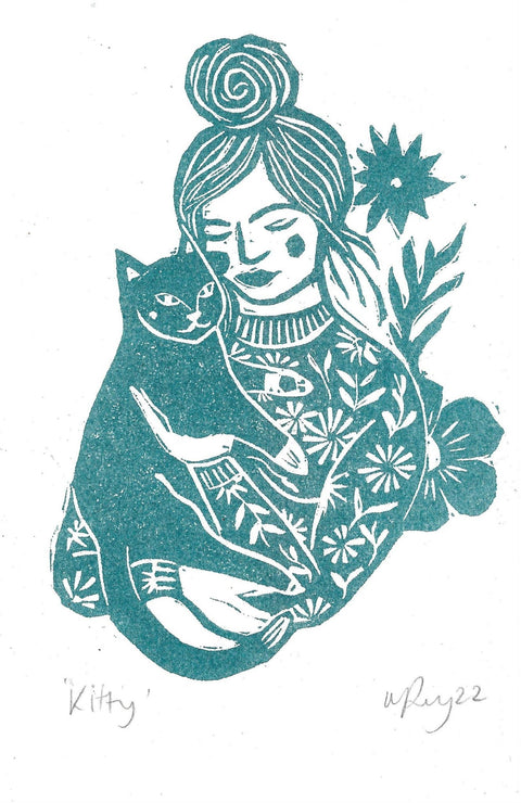 Kitty Risograph Art Print - Sprouts of Bristol