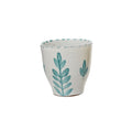 Lavos Glossy Glazed Ceramic Planter in White with Blue Hand - Painted Leaves - Sprouts of Bristol