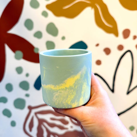 Light Blue and Lemon Yellow Jesmonite Mini Pot - Sprouts of Bristol