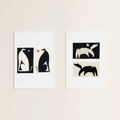 Negative / Positive Dogs Art Print | Monochrome | Whippets - Sprouts of Bristol