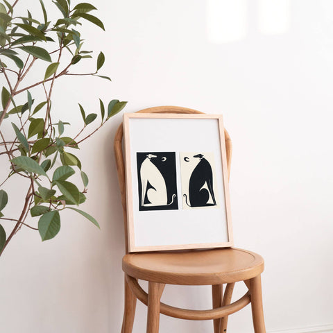 Negative / Positive Dogs Art Print | Monochrome | Whippets - Sprouts of Bristol