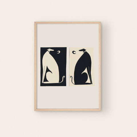 Negative / Positive Dogs Art Print | Monochrome | Whippets - Sprouts of Bristol