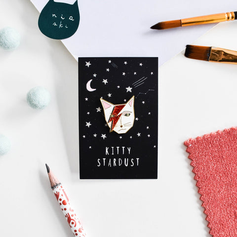 Niaski Kitty Stardust Enamel Pin – Cat Musician Collection - Sprouts of Bristol