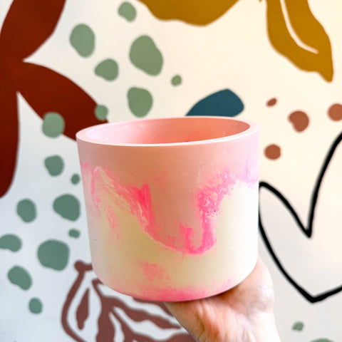 Pale Pink, Neon Pink and Putty Jesmonite Pot - Sprouts of Bristol