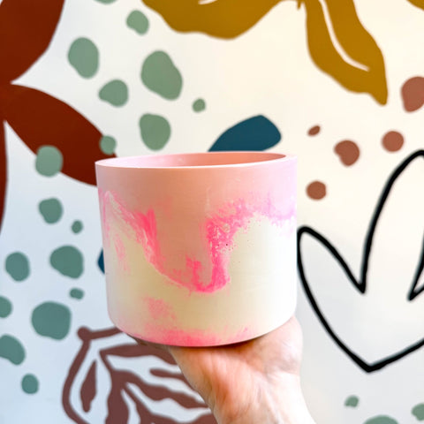 Pale Pink, Neon Pink and Putty Jesmonite Pot - Sprouts of Bristol