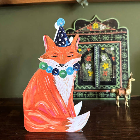 'Party Fox' Die - Cut Greetings Card - Sprouts of Bristol
