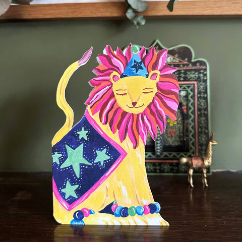 'Party Lion' Die - Cut Greetings Card - Sprouts of Bristol