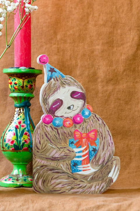 'Party Sloth Die - Cut' Greetings Card - Sprouts of Bristol
