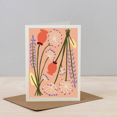 Peach Pink Dried Poppy Flower Greetings Card - Sprouts of Bristol