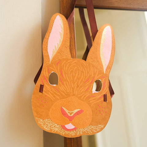 Rabbit Mask Hand Screen Printed Greetings Card - Sprouts of Bristol