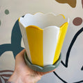 Scalloped Striped Yellow Pot with Green Saucer - Sprouts of Bristol