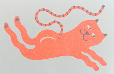 Silly Cat Riso Greetings Card - Sprouts of Bristol