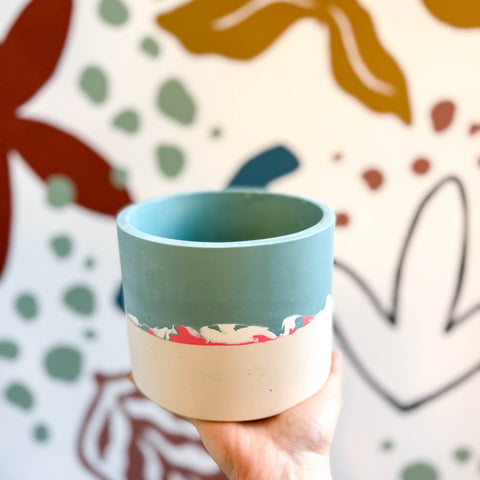 Sky Blue, Berry Pink and Putty Jesmonite Pot - Sprouts of Bristol