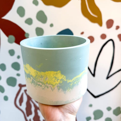 Sky Blue, Lime Green and Putty Jesmonite Pot - Sprouts of Bristol