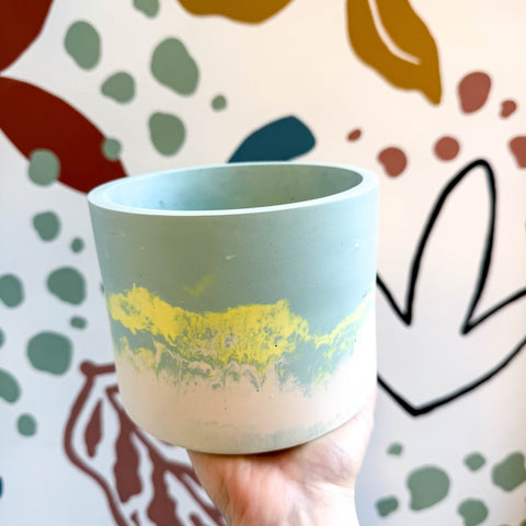 Sky Blue, Lime Green and Putty Jesmonite Pot - Sprouts of Bristol
