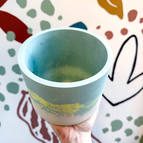 Sky Blue, Lime Green and Putty Jesmonite Pot - Sprouts of Bristol