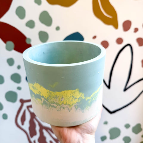Sky Blue, Lime Green and Putty Jesmonite Pot - Sprouts of Bristol
