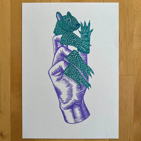 'Squirrel Fingers' Riso Art Print - Sprouts of Bristol