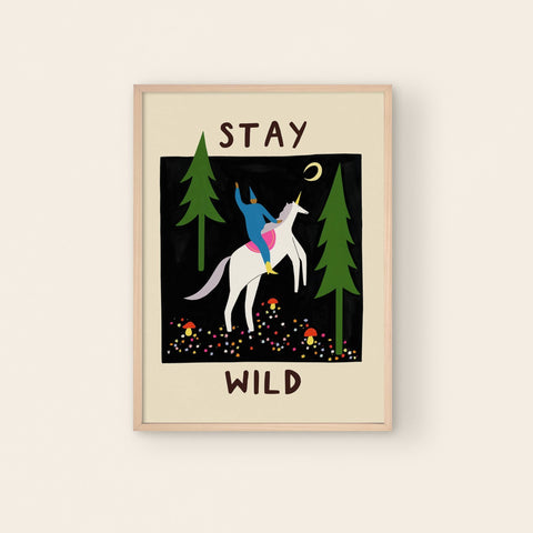 Stay Wild Art Print | Unicorn | Nature | Typography | Folky - Sprouts of Bristol