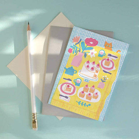 Tea Party | Everyday greetings card | Cat lover, cupcakes - Sprouts of Bristol