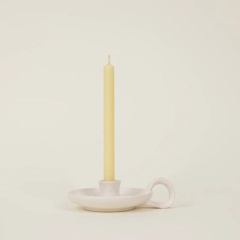 White Speckle, 1/2" Candle Holder with Handle - Sprouts of Bristol