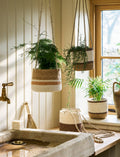 Woven Hanging Plant Pot – Cream & Brown Multi Stripe - Sprouts of Bristol