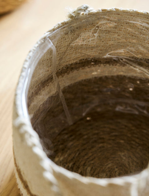 Woven Hanging Plant Pot – Cream Striped - Sprouts of Bristol