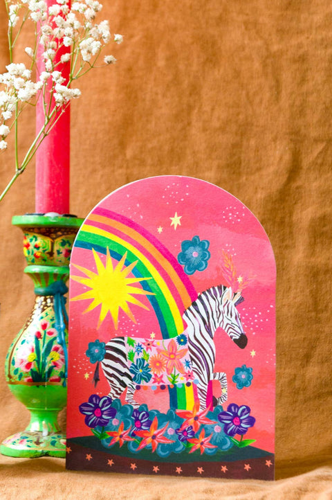 'Zebra and Rainbow Bell Jar' Greetings Card - Sprouts of Bristol