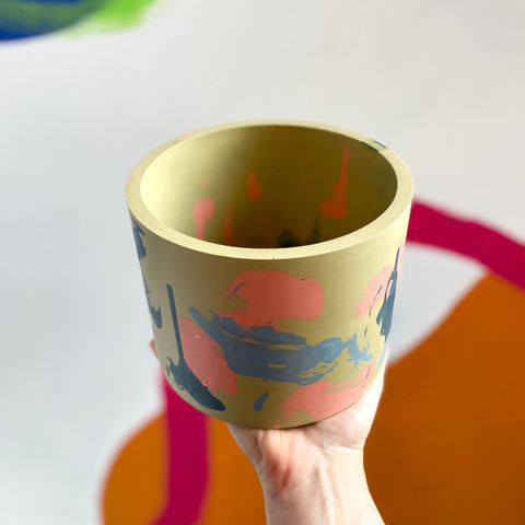 Abstract Pink, Blue and Putty Jesmonite Pot - Sprouts of Bristol