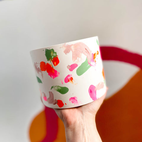 Abstract Pink, Orange and Green Jesmonite Pot - Sprouts of Bristol