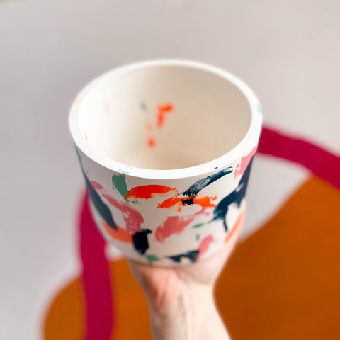 Abstract Pink, Orange and Teal Jesmonite Pot - Sprouts of Bristol
