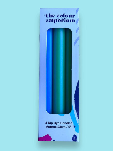 BLUE PINSTRIPES Dip Dye Dinner Candles Trio - Sprouts of Bristol