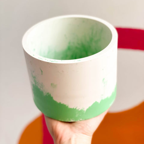 Bright Green and White Jesmonite Pot - Sprouts of Bristol