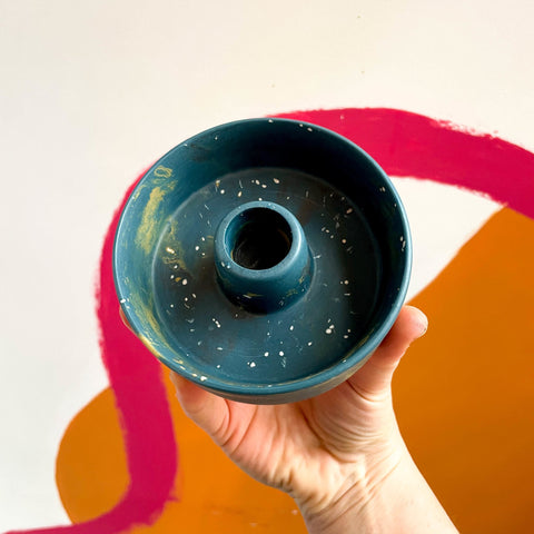 Dark Blue Abstract Jesmonite Candle Basin Holder - Sprouts of Bristol