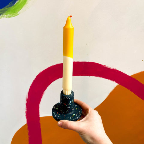 Dark Blue Terrazzo Jesmonite Candle Stick Holder - Sprouts of Bristol