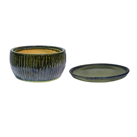 Emerald Round Reactive Glaze Bonsai Planter - Sprouts of Bristol