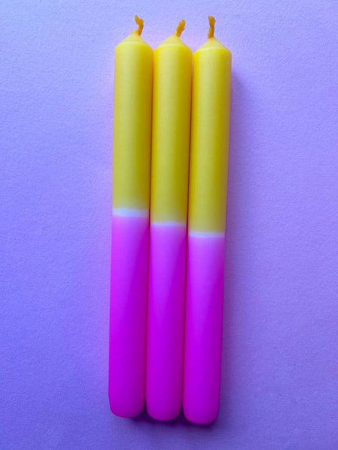 FLAXEN FUSCIA Dip Dye Dinner Candle Trio - Sprouts of Bristol